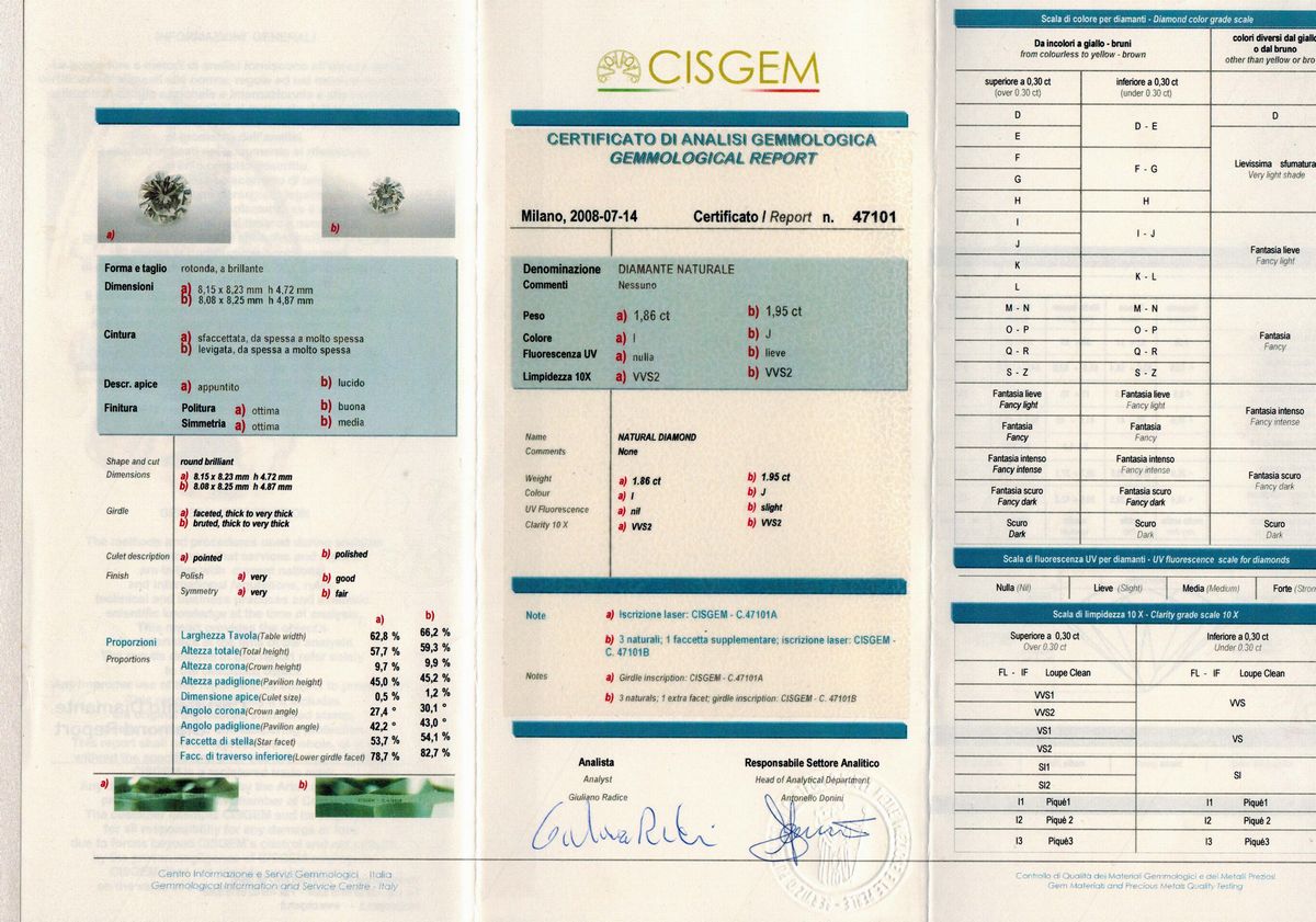 Coppia di Diamanti con Certificato Cisgem N. 47101.