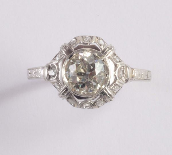 An old-cut diamond and platinum ring