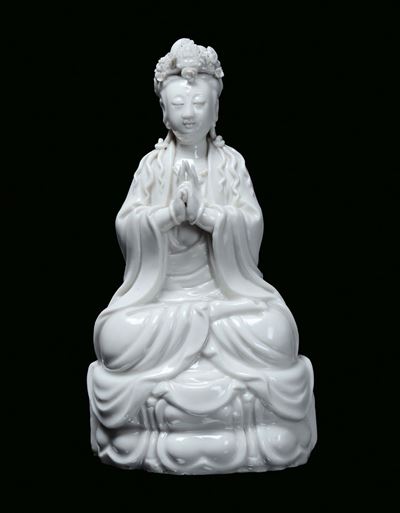Guanyin in Porcellana Blanc De Chine, Cina, Dinastia Qing, XIX Secolo