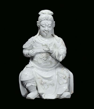 Guandi in Porcellana Blanc De Chine, Cina, Dinastia Ming, Periodo Wanli ( 1573-1620)