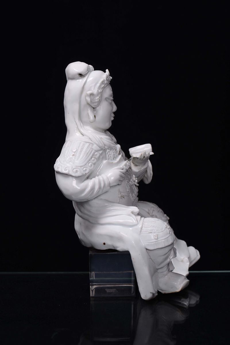 Guandi in Porcellana Blanc De Chine, Cina, Dinastia Ming, Periodo Wanli (1573-1620)
