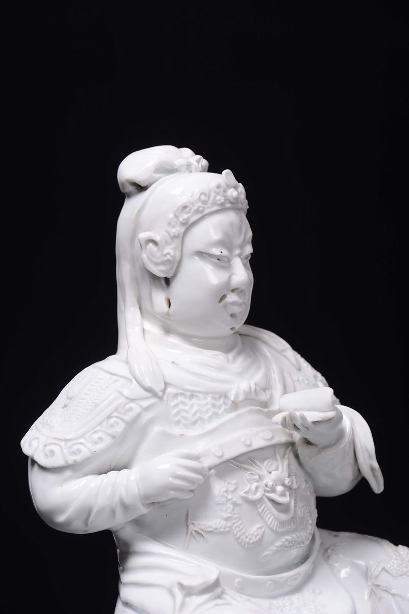 Guandi in Porcellana Blanc De Chine, Cina, Dinastia Ming, Periodo Wanli (1573-1620)
