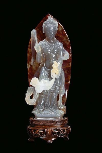 Guanyin in Agata Finemente Scolpita, Cina, XX Secolo
