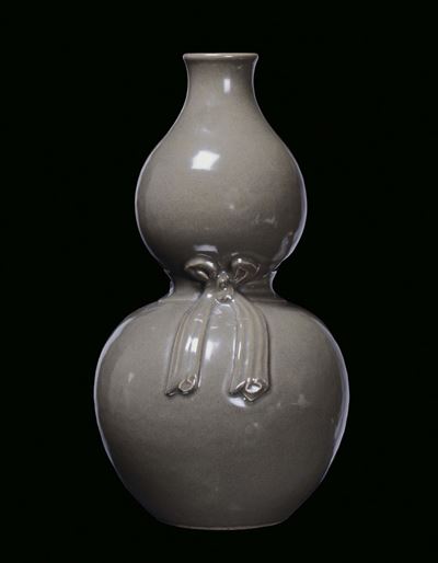 Vaso a Doppia Zucca in Porcellana Smaltata Monocroma Verde, Cina, XIX Secolo