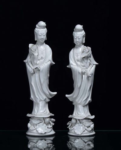 Coppia di Guaynin in Porcellana, Cina XX Secolo