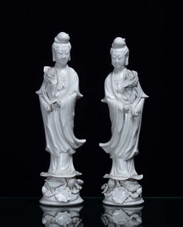 A pair of porcelain Guaynin, China 20th century