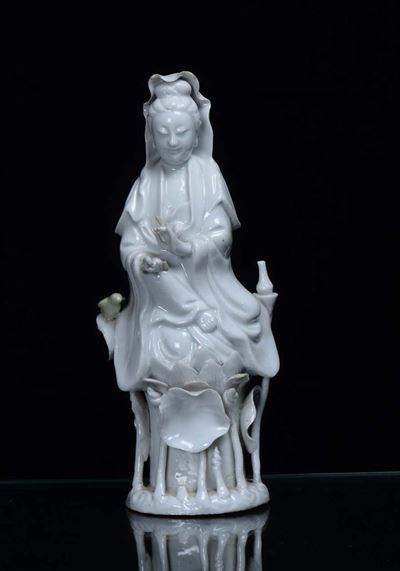 Guayin in Ceramica Bianca, Cina XX Secolo