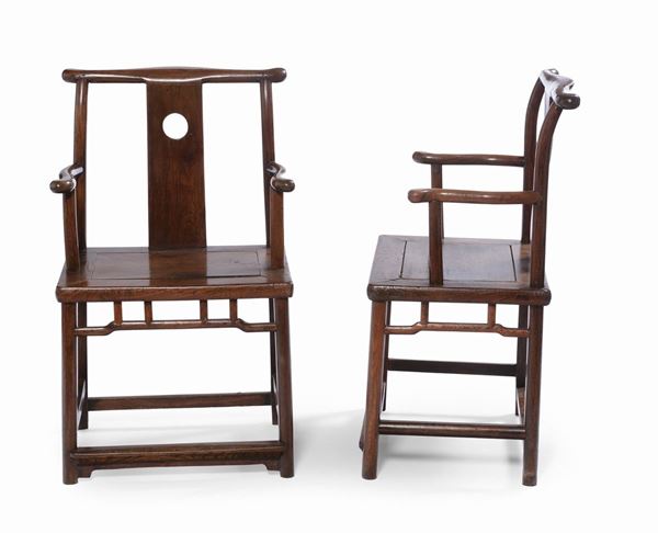 A pair of oak armchairs, China, Qing Dynasty, 19th century