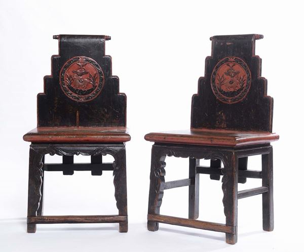 A pair of lacquered armchairs, China, 20th century