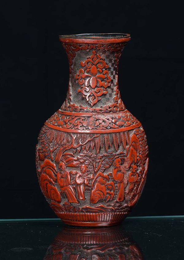 A red lacquer vase, China, 20th century