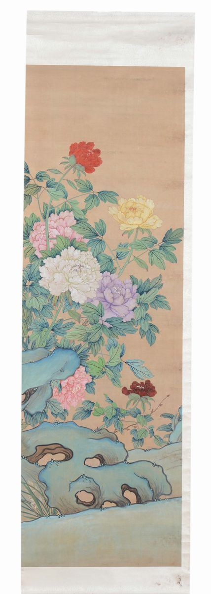 A series of eight silk scrolls painted with various representations, China, Qing Dynasty, 19th-20th century