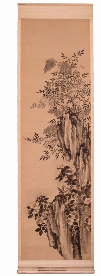 Serie di Otto Scroll Dipinti su Carta a Soggetto Naturalistico, Cina, Dinastia Qing, XIX-XX Secol...