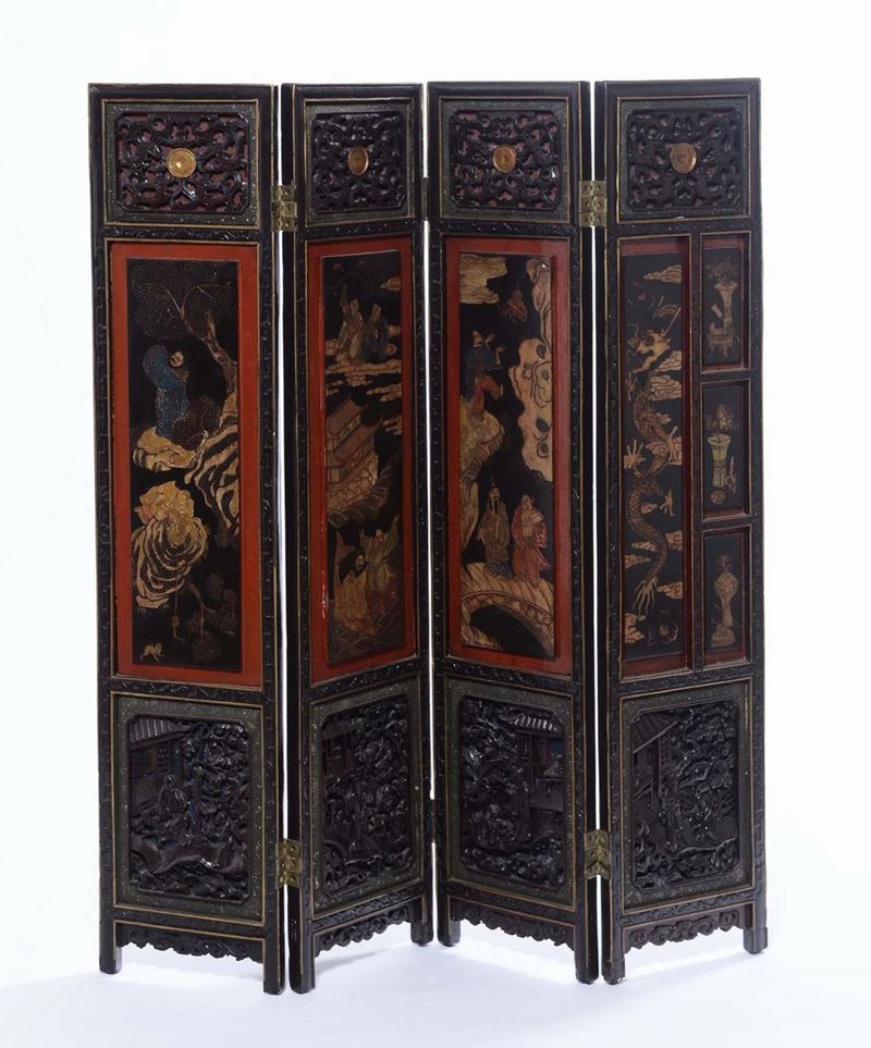 A lacquered four-shutter screen, China, 19th century  - Auction Fine Chinese Works of Art - Cambi Casa d'Aste
