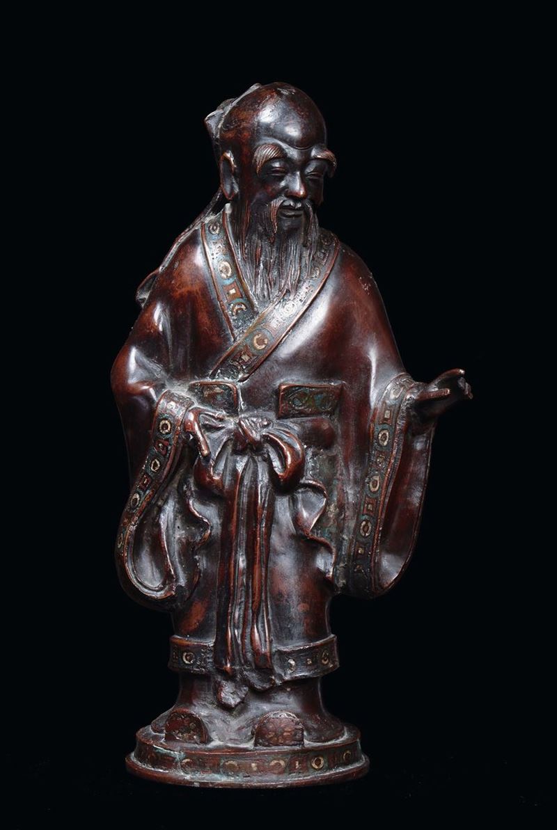 A bronze figure of Buddha, China, Qing Dynasty, 19th century  - Auction Furnishings and Works of Art from Important Private Collections - Cambi Casa d'Aste