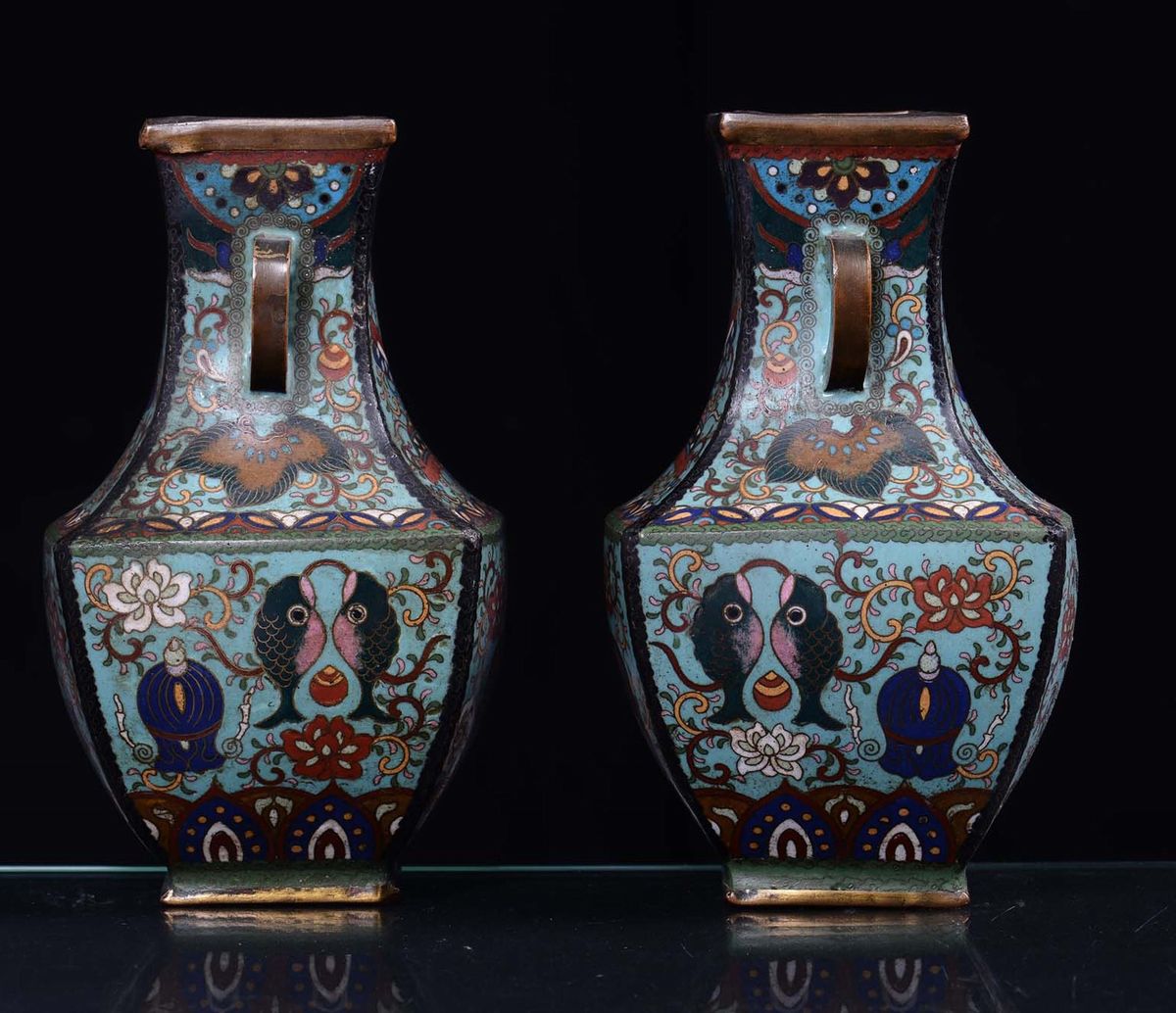 Due Vasi Cloisonnè, Cina XIX Secolo
