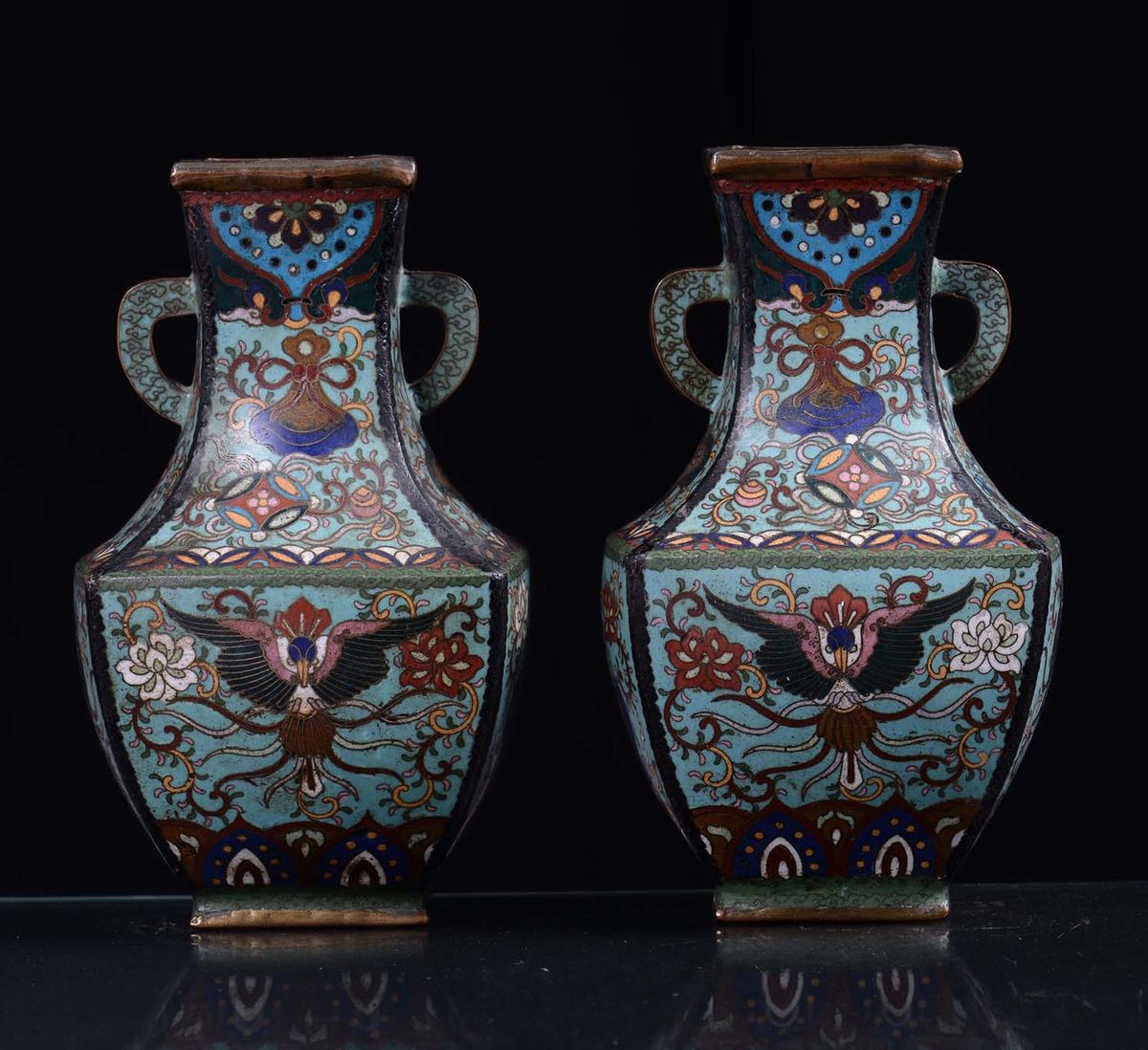 Due Vasi Cloisonnè, Cina XIX Secolo