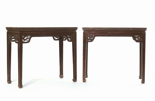 A pair of larch consoles, China, Qing Dynasty, 19th century