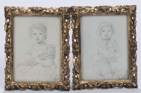 Coppia di piccoli ritratti di bambini, inizio XX secolo