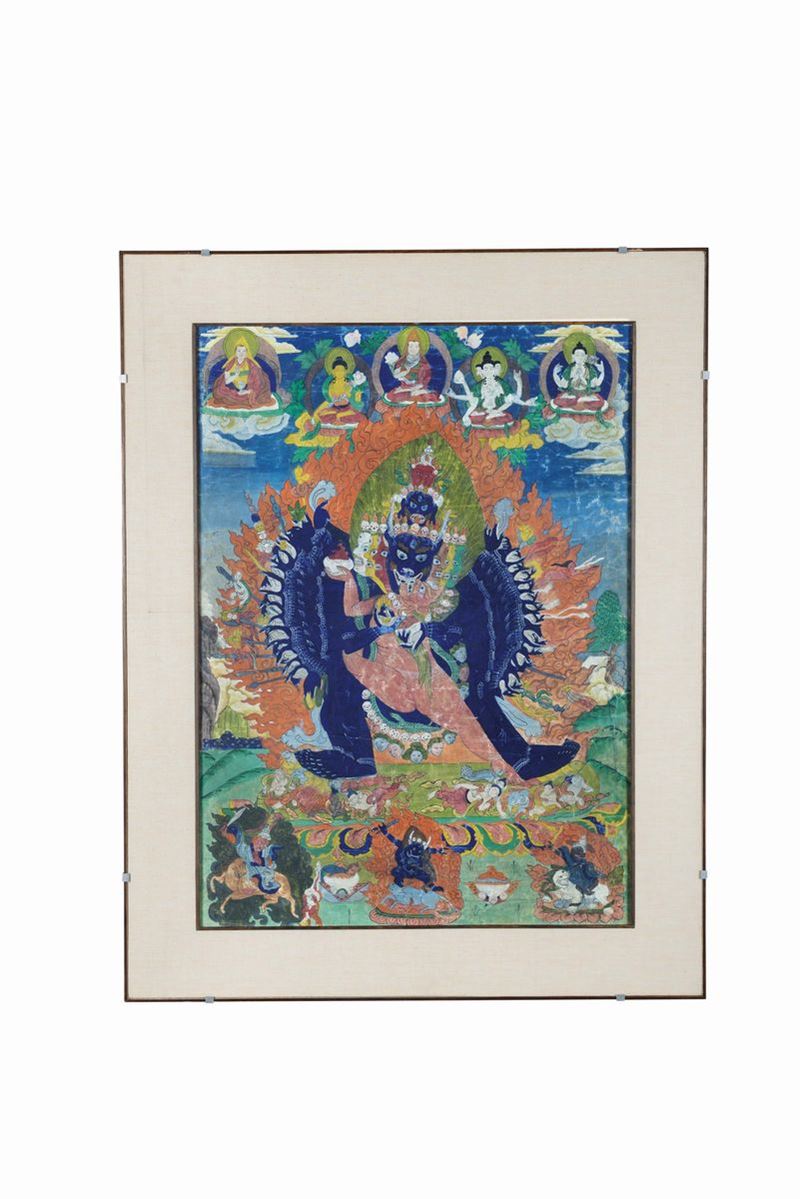 Tanka raffigurante Vajrabhairava, Tibet, XIX secolo  - Asta Arredi e Oggetti d'Arte da Importanti Collezioni Private - Cambi Casa d'Aste