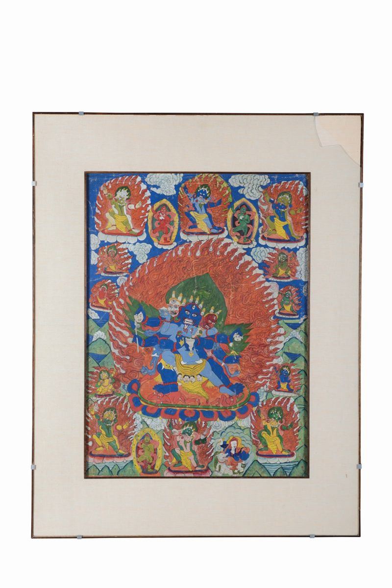 Tanka raffigurante Yamantaka, Tibet, XIX secolo  - Asta Fine Chinese Works of Art - Cambi Casa d'Aste