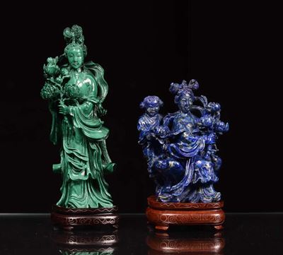 Figura in Lapis e Figura in Malachite, Cina Inizio XX Secolo