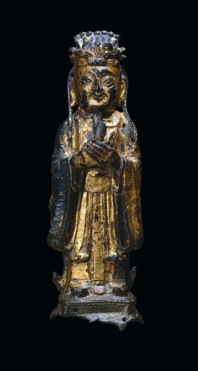 Saggio in Bronzo Parzialmente Dorato a Freddo, Cina, Dinastia Ming, XVII Secolo