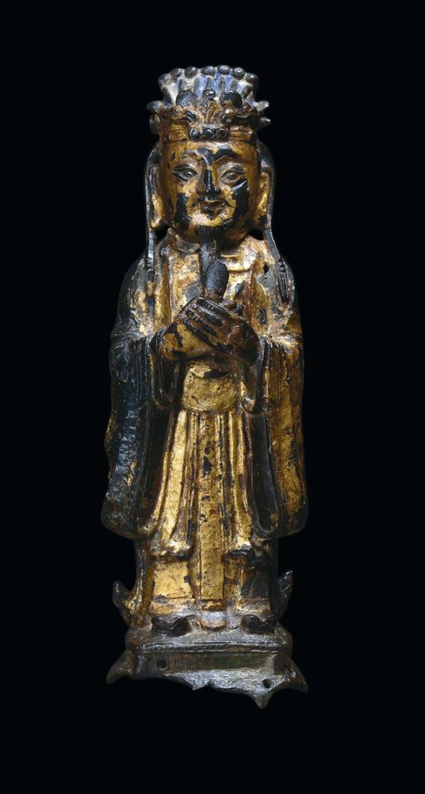Saggio in bronzo parzialmente dorato a freddo, Cina, Dinastia Ming, XVII secolo