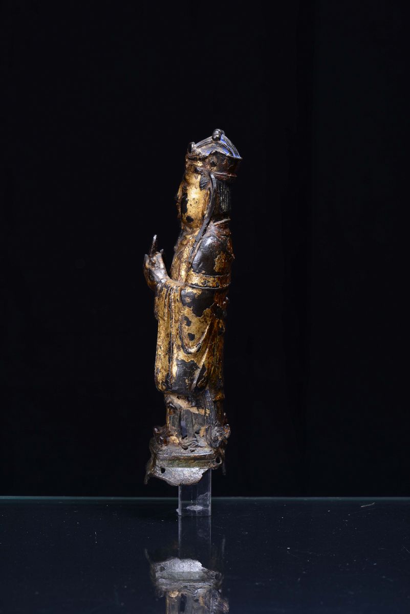 Saggio in Bronzo Parzialmente Dorato a Freddo, Cina, Dinastia Ming, XVII Secolo