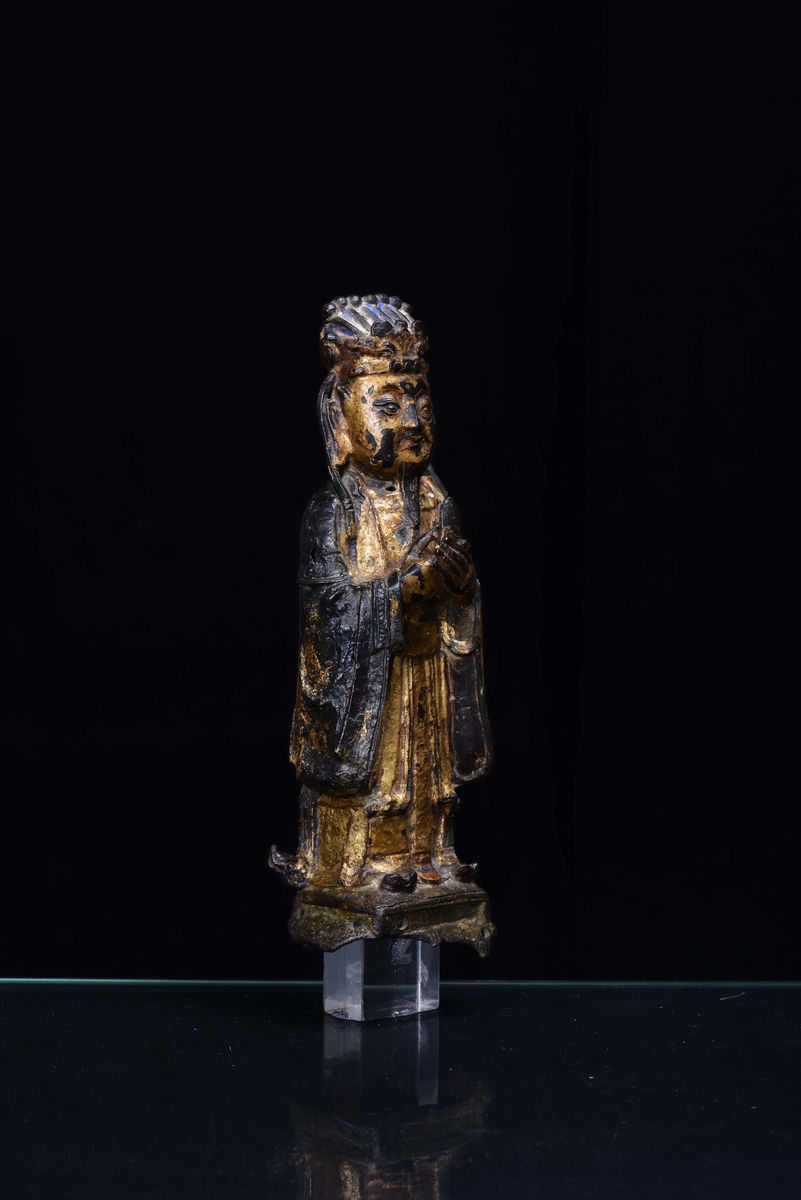 Saggio in Bronzo Parzialmente Dorato a Freddo, Cina, Dinastia Ming, XVII Secolo