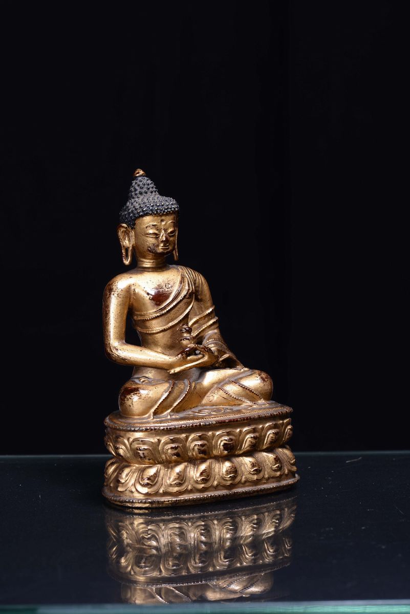 Amitayus in Bronzo Dorato, Cina, Dinastia Qing, Periodo Kangxi (1662-1722)