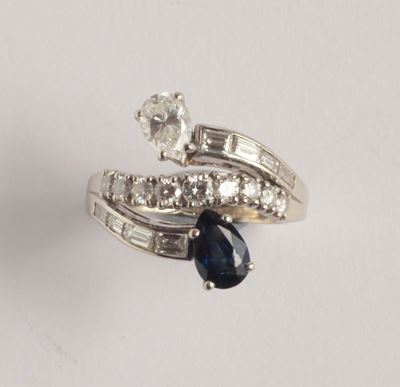 Anello Contrariè con Diamante e Zaffiro (lievi Danni)