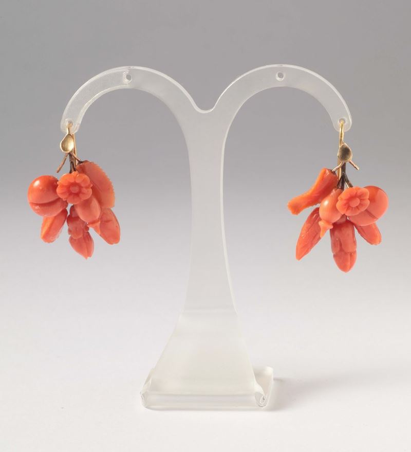 A pair of coral earrings  - Auction Silver, Ancient and Contemporary Jewels - Cambi Casa d'Aste