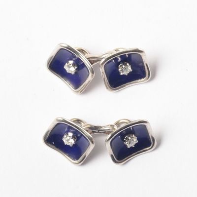 Bottoni da Polso con Smalto Blu e Diamanti