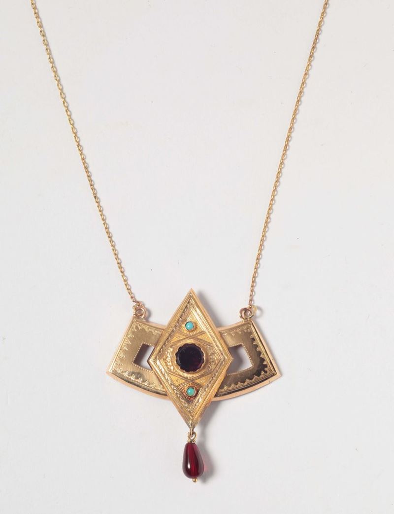 A garnet and tourquoise necklace  - Auction Silver, Ancient and Contemporary Jewels - Cambi Casa d'Aste
