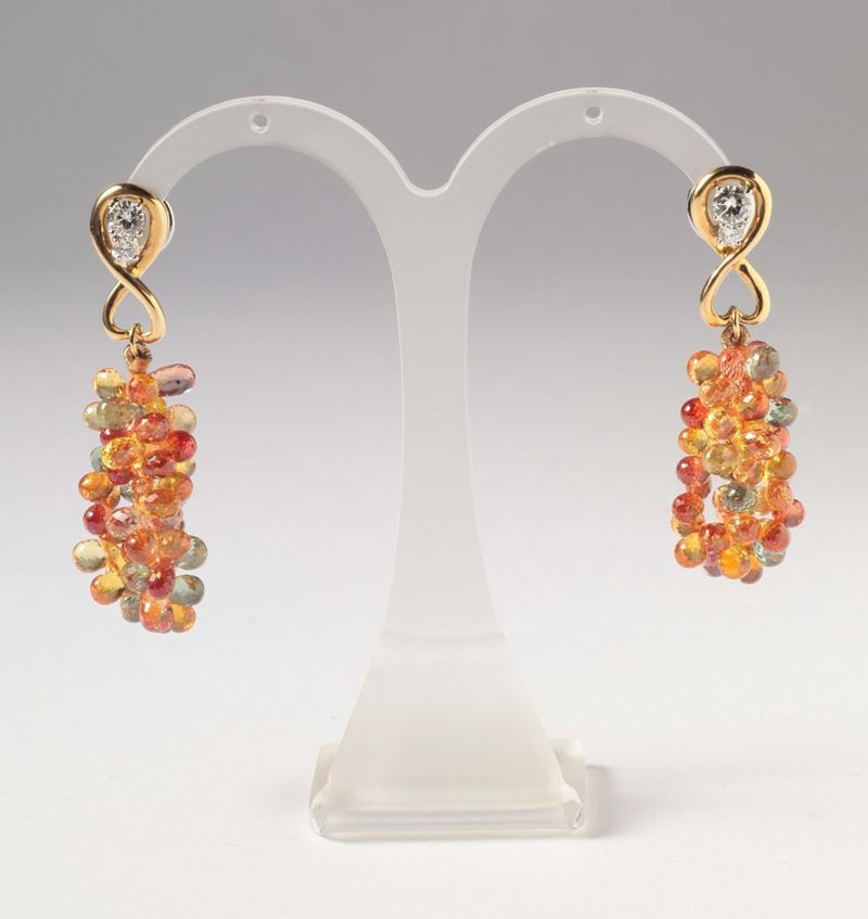 A pair of faceted coulored sapphire and diamond earpendants  - Auction Silver, Ancient and Contemporary Jewels - Cambi Casa d'Aste