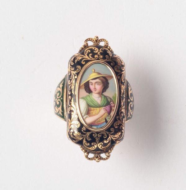 An enamel miniature ring
