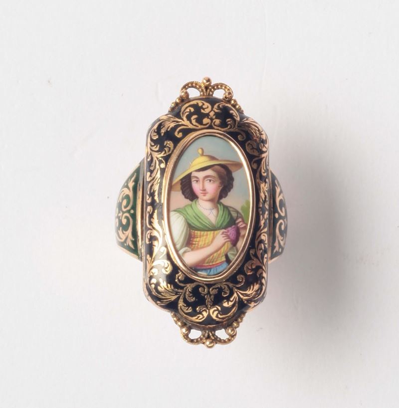 An enamel miniature ring  - Auction Silver, Ancient and Contemporary Jewels - Cambi Casa d'Aste