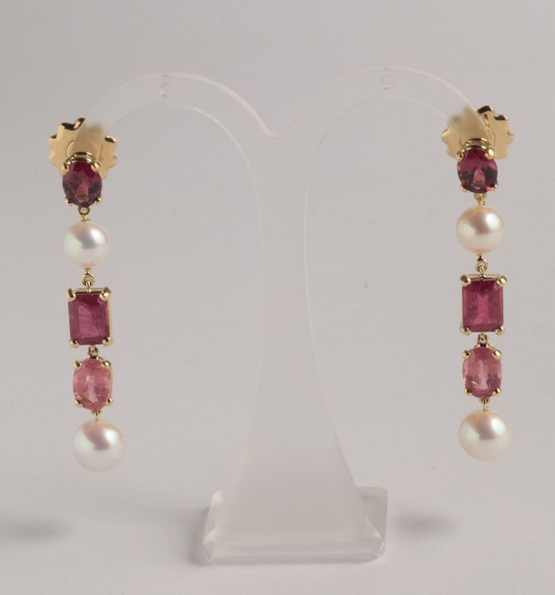 A pair of tourmaline and cultured pearl earpendants  - Auction Silver, Ancient and Contemporary Jewels - Cambi Casa d'Aste