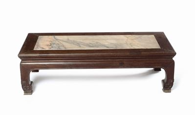 Tavolo da Te in Legno di Homu con Piano in Marmo, Cina, Dinastia Qing, XIX Secolo