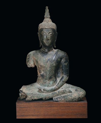 Scultura in Bronzo Raffigurante Buddha Shakyamuni, Thailandia, Ayuthaya, XVII Secolo