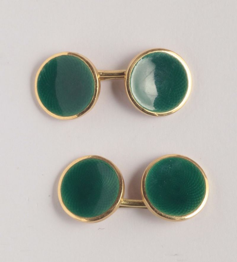 A green enamel cufflinks  - Auction Silvers and Jewels - Cambi Casa d'Aste