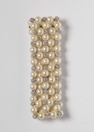 Braccialetto con Perle e Piccoli Diamanti di Vecchio Taglio