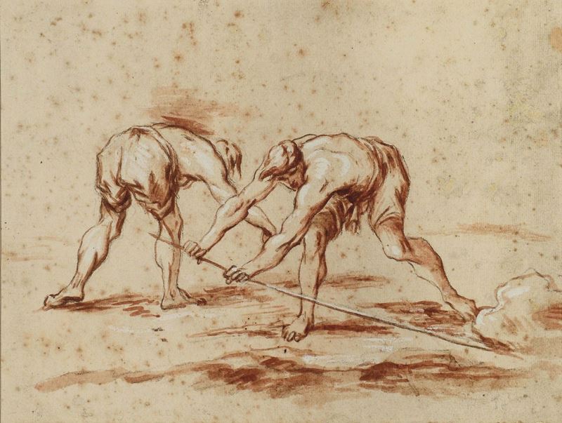 Alessandro Magnasco (Genova 1667-1749) Due figure al lavoro  - Auction Fine Drawings - I - Cambi Casa d'Aste