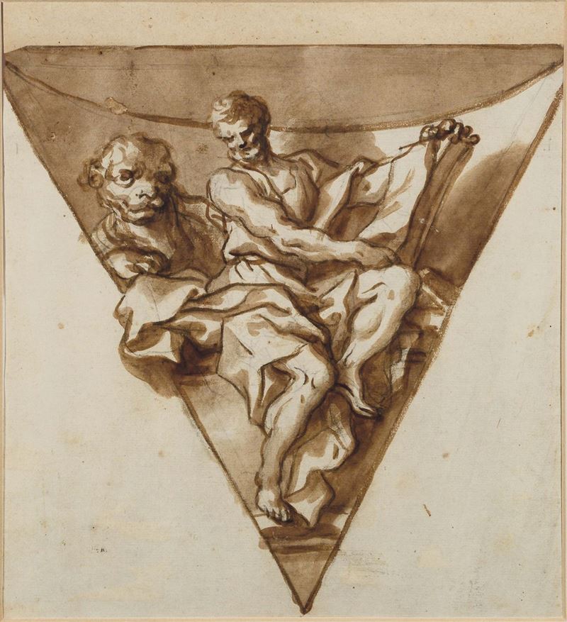 Paolo Gerolamo Piola (Genova 1666 -1724) San Marco, studio per pennacchio di volta  - Asta Disegni Antichi - I - Cambi Casa d'Aste