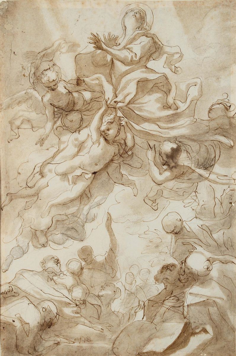 Domenico Piola (Genova 1627-1703) Assunzione della Vergine  - Asta Disegni Antichi - I - Cambi Casa d'Aste