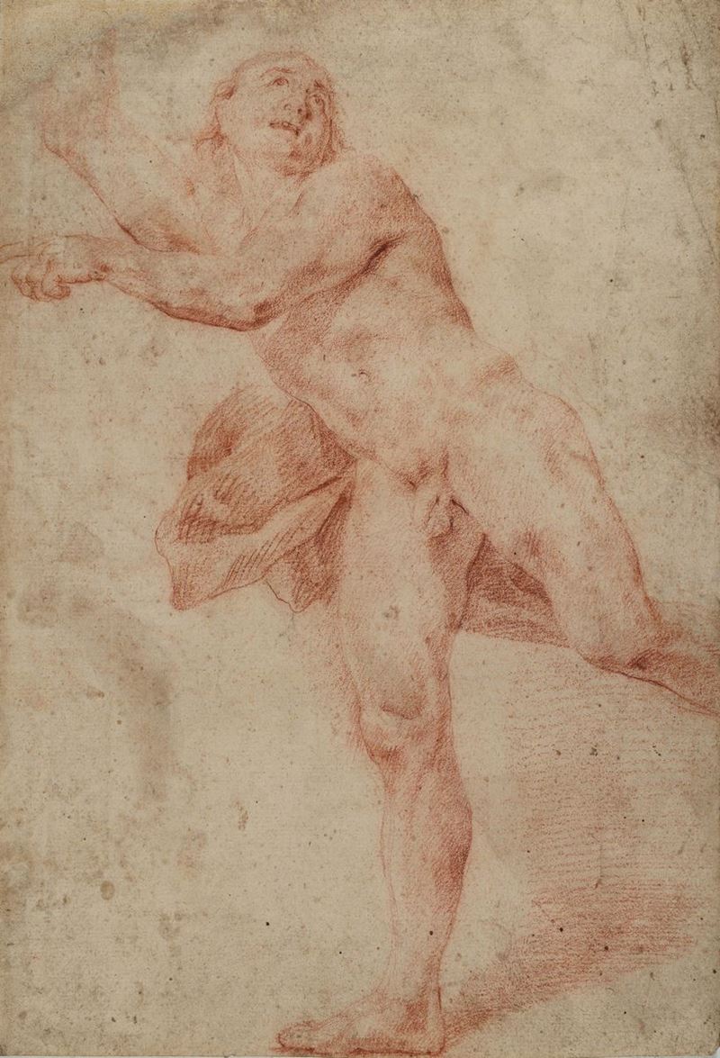 Scuola Genovese del XVII secolo Studio per nudo maschile  - Asta Disegni Antichi - I - Cambi Casa d'Aste