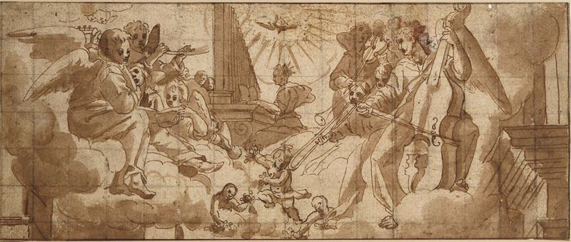 Giovanni Battista Paggi (Genova 1554 - 1627) Angeli musicanti  - Asta Disegni Antichi - I - Cambi Casa d'Aste