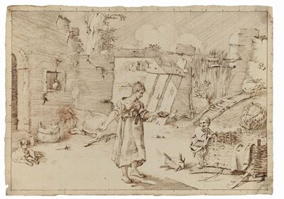 Sinibaldo Scorza (voltaggio 1589 - Genova 1631)figure e Animali Nell'aia