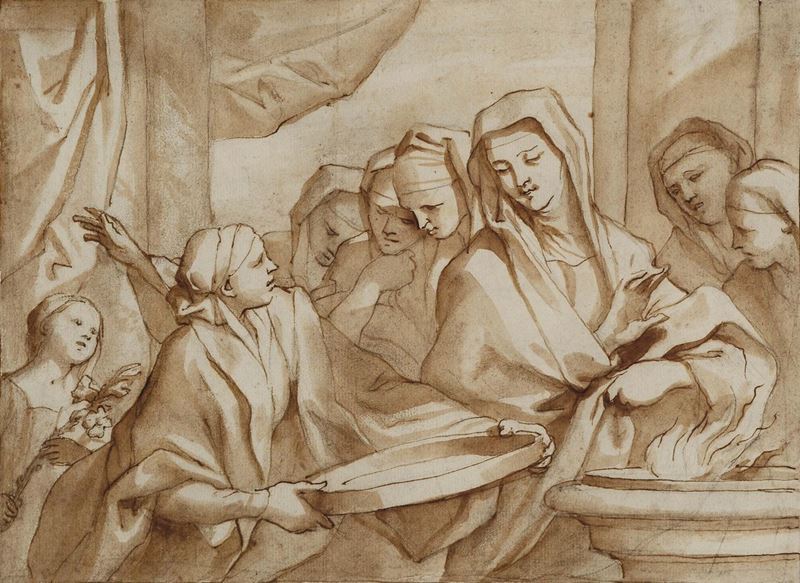 Domenico Piola (Genova 1627-1703) Gruppo di suore  - Asta Disegni Antichi - I - Cambi Casa d'Aste