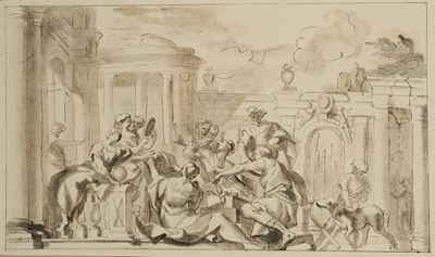 Domenico Piola (genova 1627-1703)gruppo di Personaggi e Architetture